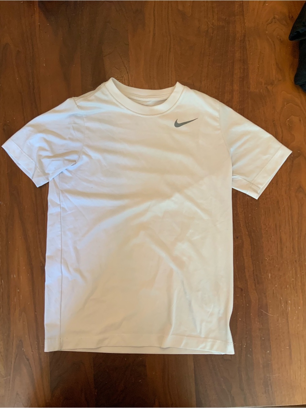 Nike Boys White Short Sleeve Dri-FIT Tee with Gray Swoosh